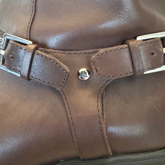 Lauren Ralph Lauren Marion Harness Tall Riding Boots Brown Leather 7.5B - Picture 5 of 15